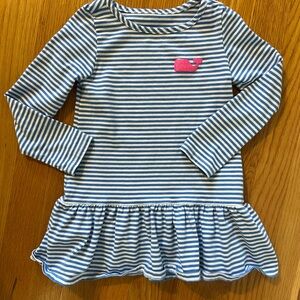 Vineyard Vines Navy and White Striped Dress with Pink Whale